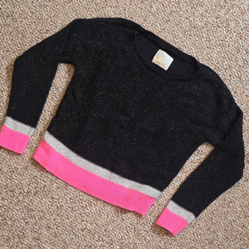Girls Black Knit Justice Sparkly Sweater with Pink & Silver Trim